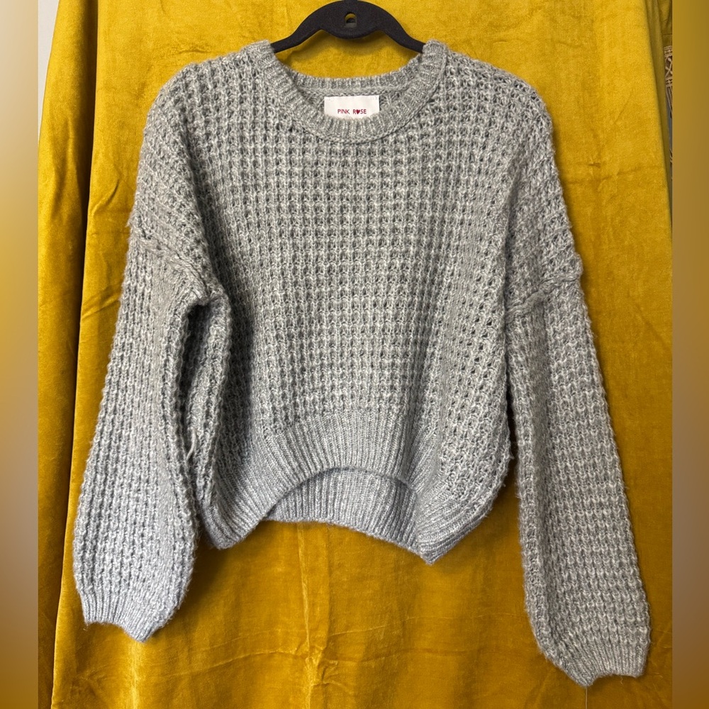 Pink Rose Gray Knit Women's Sweater